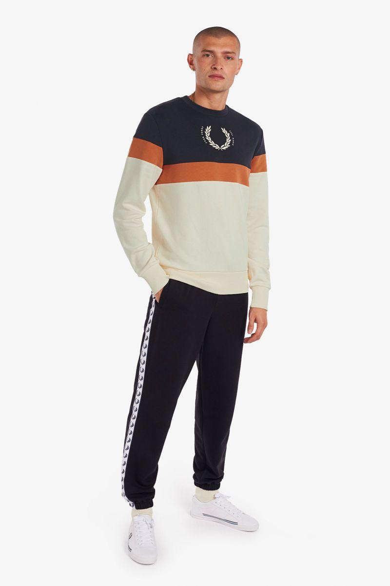 White Fred Perry Printed Colour Block Men's Sweatshirts | PH 1598RVDW